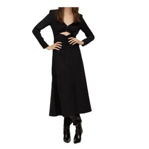 Mango Black Cut Out Dress 4 V Neck Midi Dress Black Fairy Grunge Goth